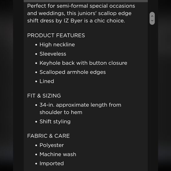 IZ Byer size small juniors scallop edge shift dress - Picture 6 of 9